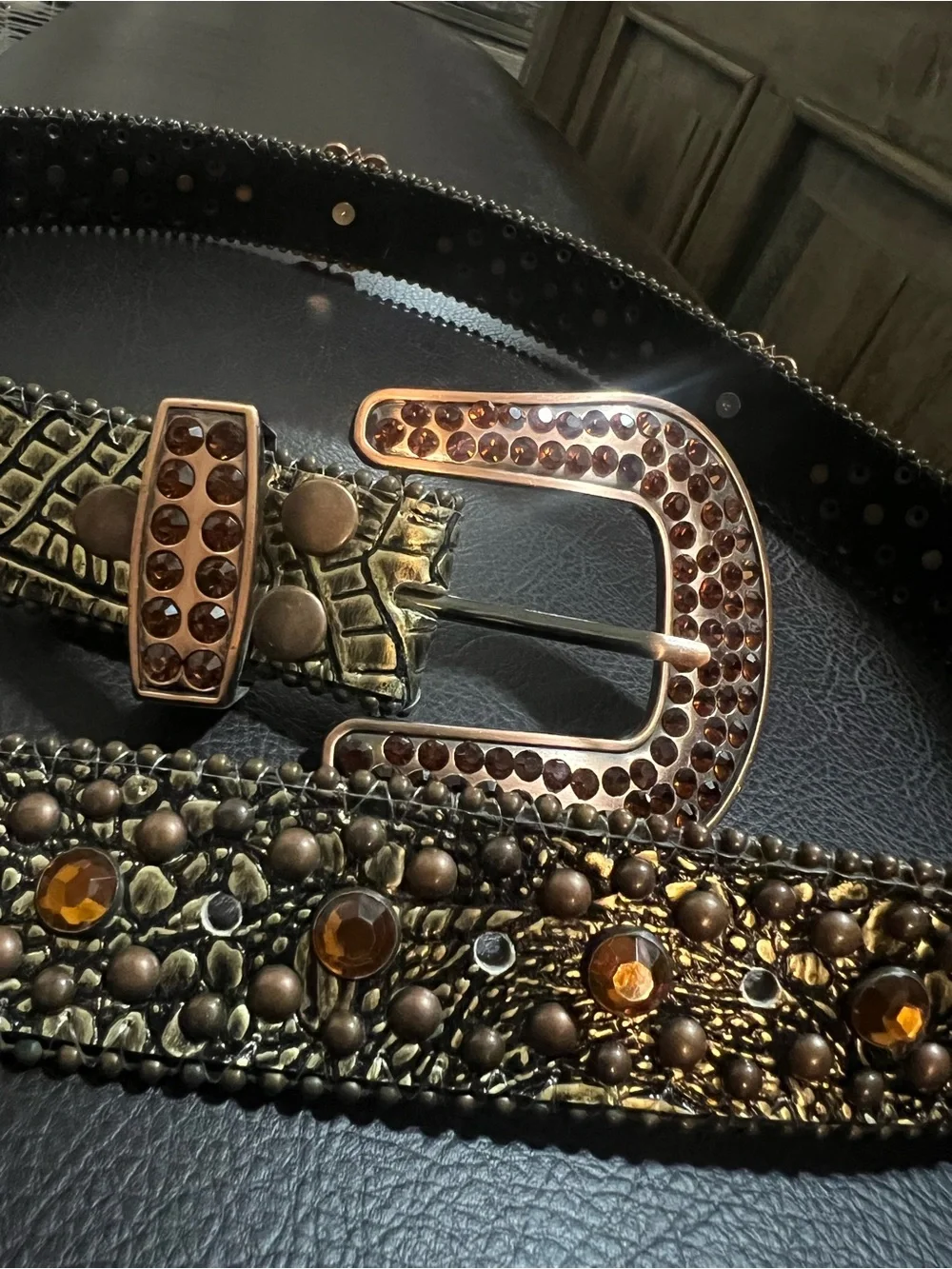 Y2K Western Bling Belt with Amber Crystals-Small